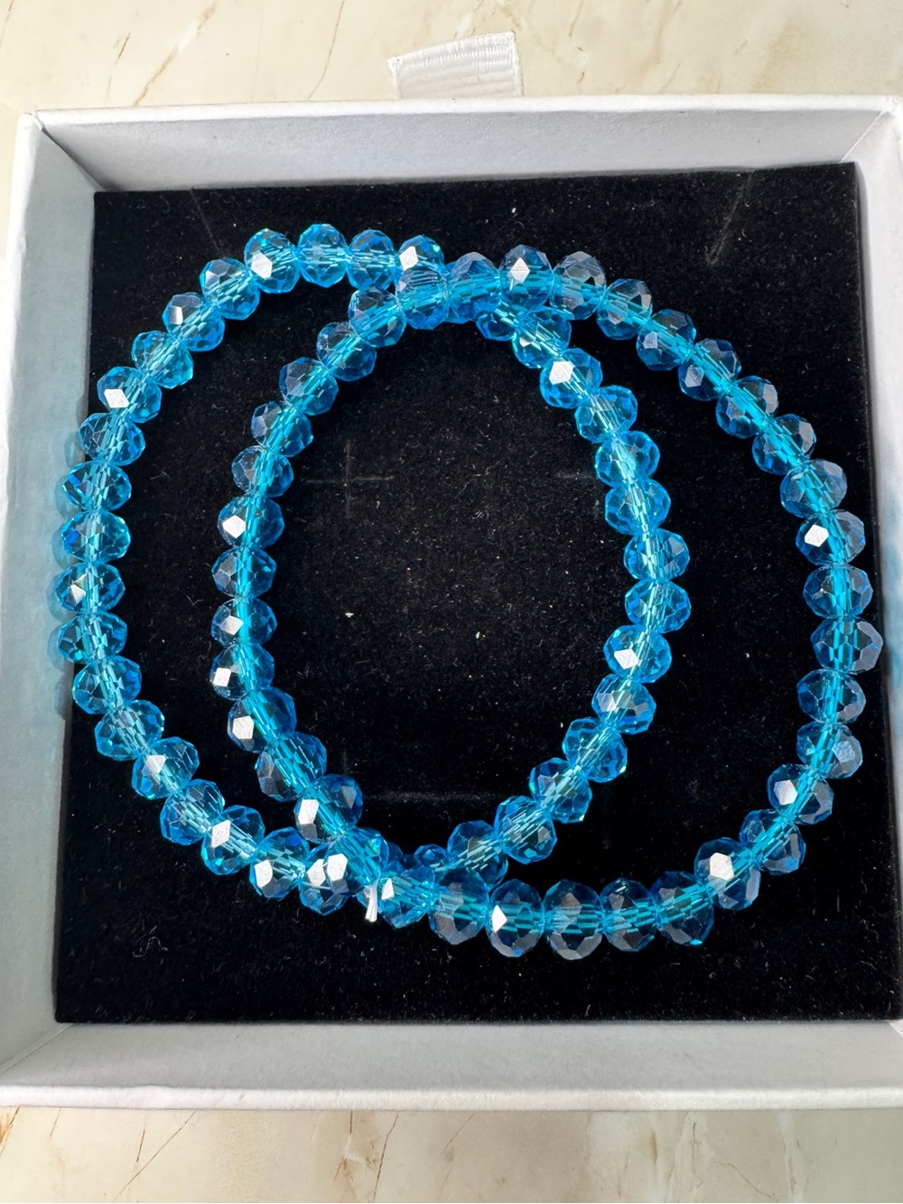 2 glass Crystal Stretch Bracelet Set - Blue
